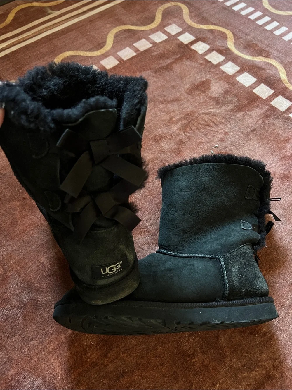 UGG Women's Black Short Sheepskin Bow Boots